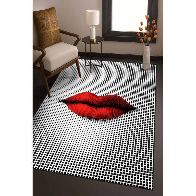 Tapis bleu tissé lavable rétro Mosso, 3'3" x 4'11"