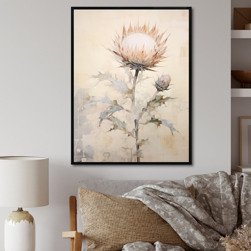 Impressions d'art murales sur chardon beige, Cadre flottant noir, H 32 po x l 16 po