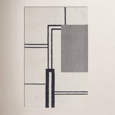 Nobu Ivory Black Hand-Tufted Abstract Rug
