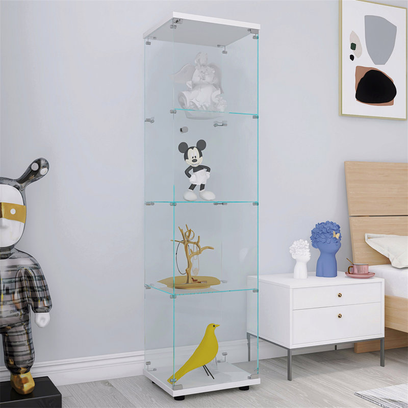 Vitrine, verre, 4 tablettes avec une porte, Blanc