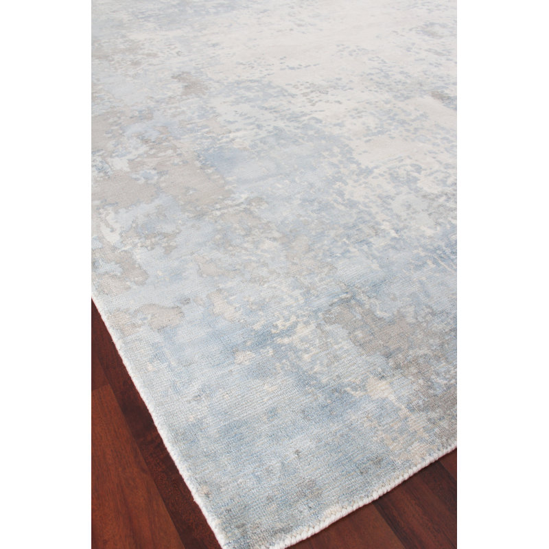 Murano Hand Knotted Area Rug, Rectangle 9' x 12', Blue/Silver