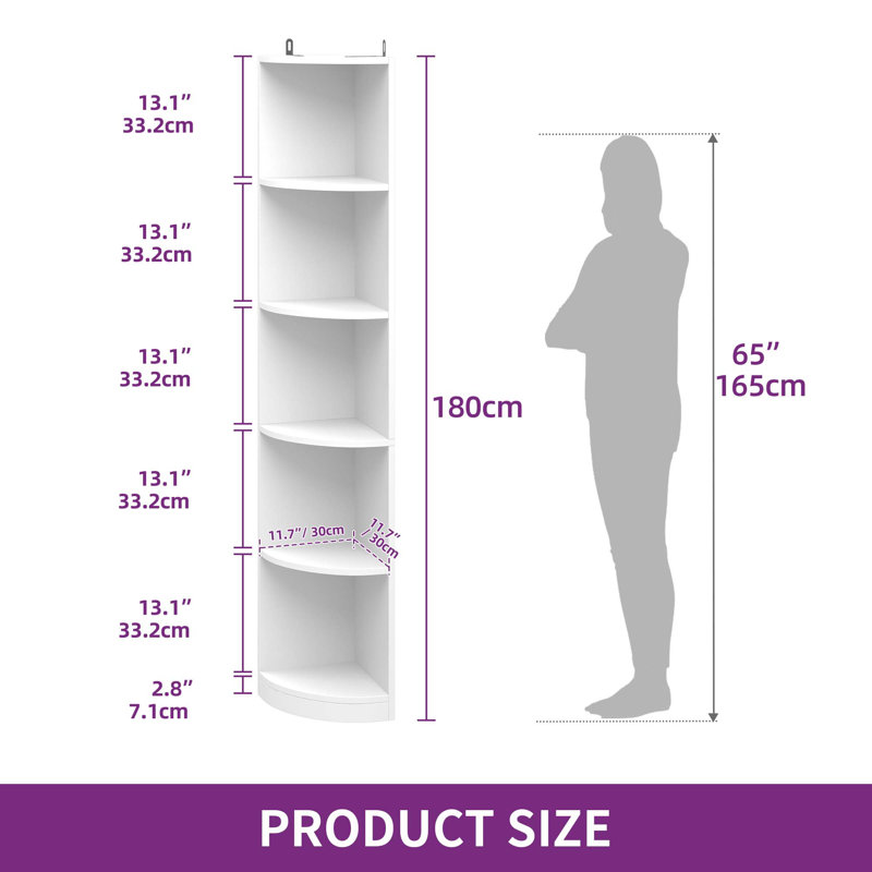 Clarklake 70.9'' H x 11.7'' W Corner Bookcase, White