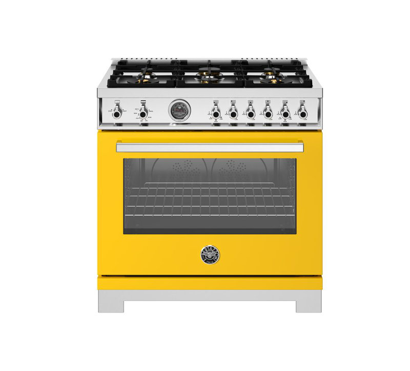 Bertazzoni 36" 5.9 Cubic Feet Freestanding Range, Yellow, Natural Gas