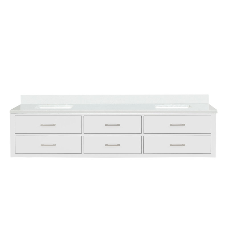84" Wall-Mounted Double Bathroom Vanity Set, Blue, White Cultured Marble