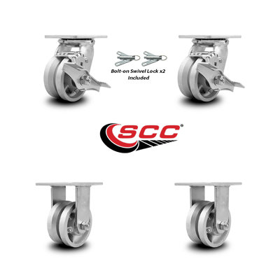 4 Piece Semi Steel Caster Set with 2 Brakes/Swivel Lock 2 Rigid