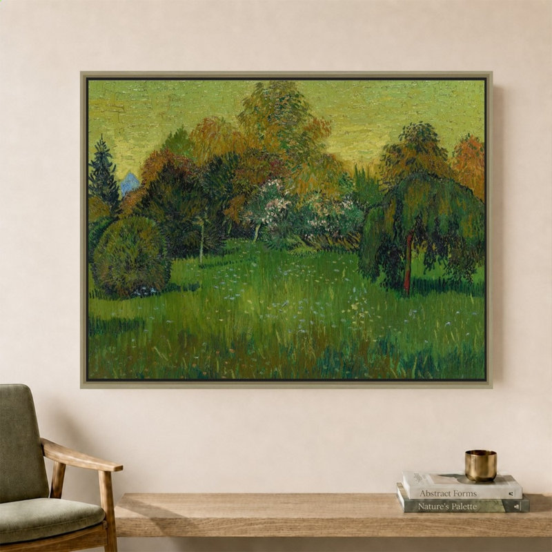 «The Poet's Garden» par Vincent Van Gogh - impression sur toile, 51,5 po x 39,5 po / cadre biseauté / champagne