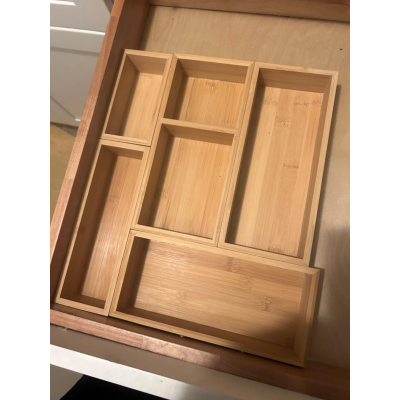 Bamboo Drawer Organizer 5pcs for Kitchen Multi-purpose Storage Dividers for Kitchen, Office, Jewelry, Cosmetics, Wooden Drawer Dividers for Drawer Organizer Desk Organizer,