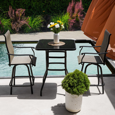 Sour Citrus 3-Piece Bar Table and Chairs Set Outdoor Bar Set with All Weather PVC-coated polyester Swivel Bar Stools and Acrylic Top Bar Height Table for Deck, Poolside, Garden, Porch