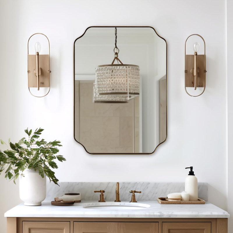 Miroir de salle de bain Modern Cadre en acier inoxydable, 30 po x 22 po, Or brossé