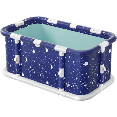 HONGKONGDISHUELECTRONICTECITED Foldable Bathtub Polyvinyl Chloride (PVC) Rectangle Inflatable Hot Tub in Blue