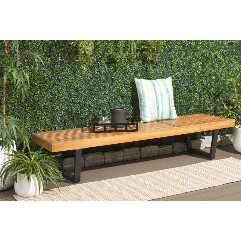 Eslee 72" W Solid Acacia Wood Outdoor Garden Bench, Natural/Black