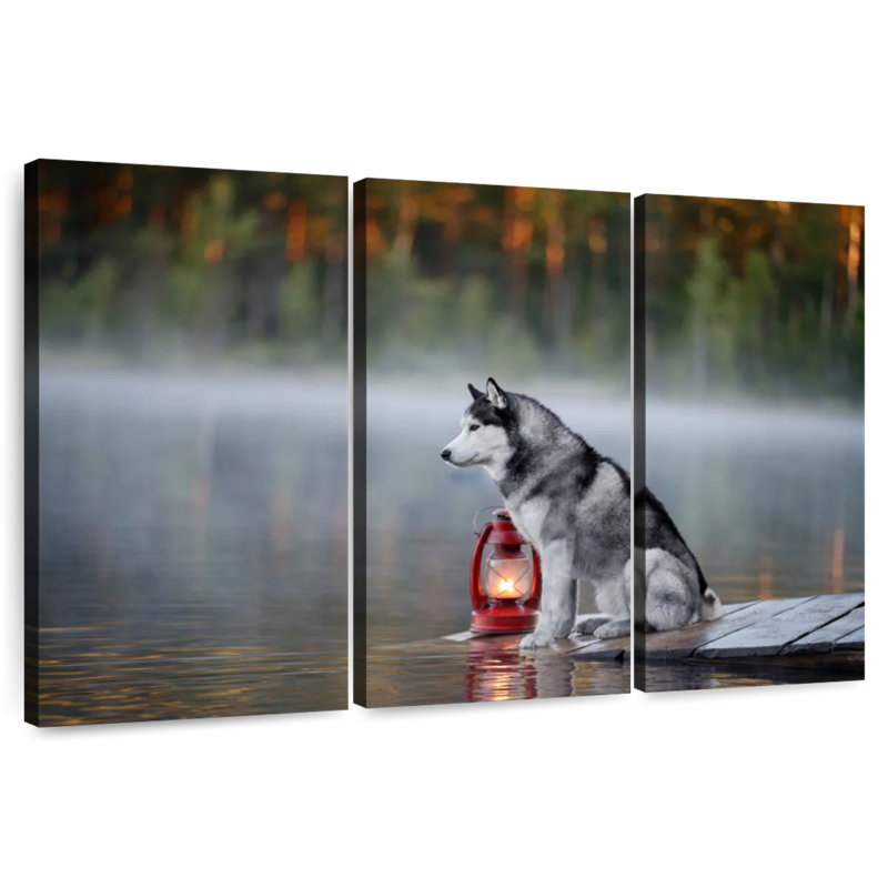 Husky On Lake Dock, 28" H x 45" W