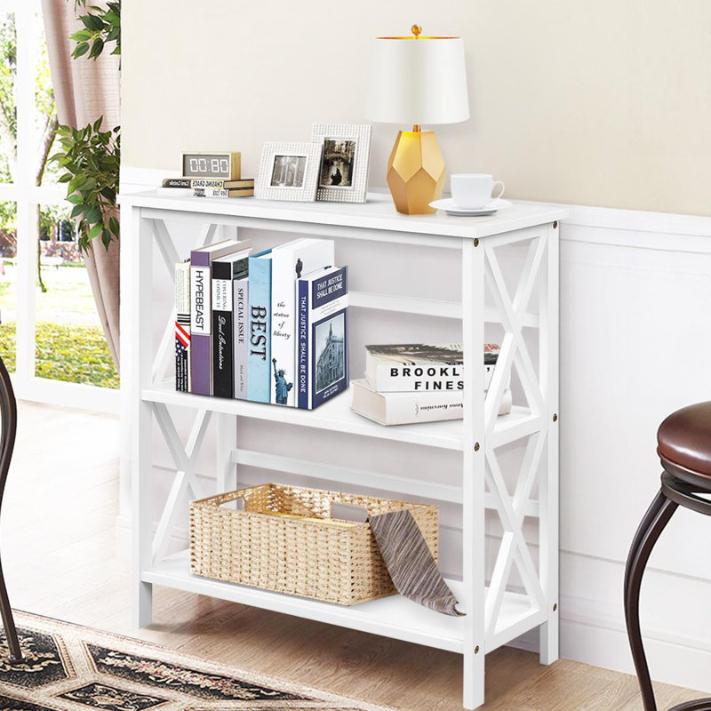 34'' H X 31'' W 3-Tier Bookcase & Bookshelf, Stable Open Storage Shelf w/Solid Wood Frames, White