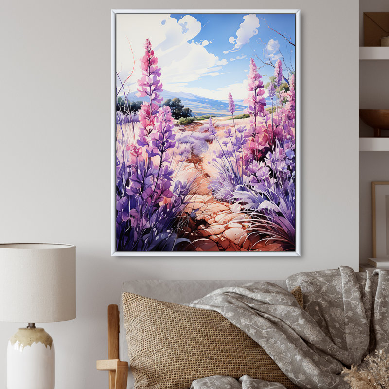 Meadow Lavender Enchantment II - Décoration murale florale et botanique, H 32 po x l 24 po x P 1 po, Cadre flottant blanc