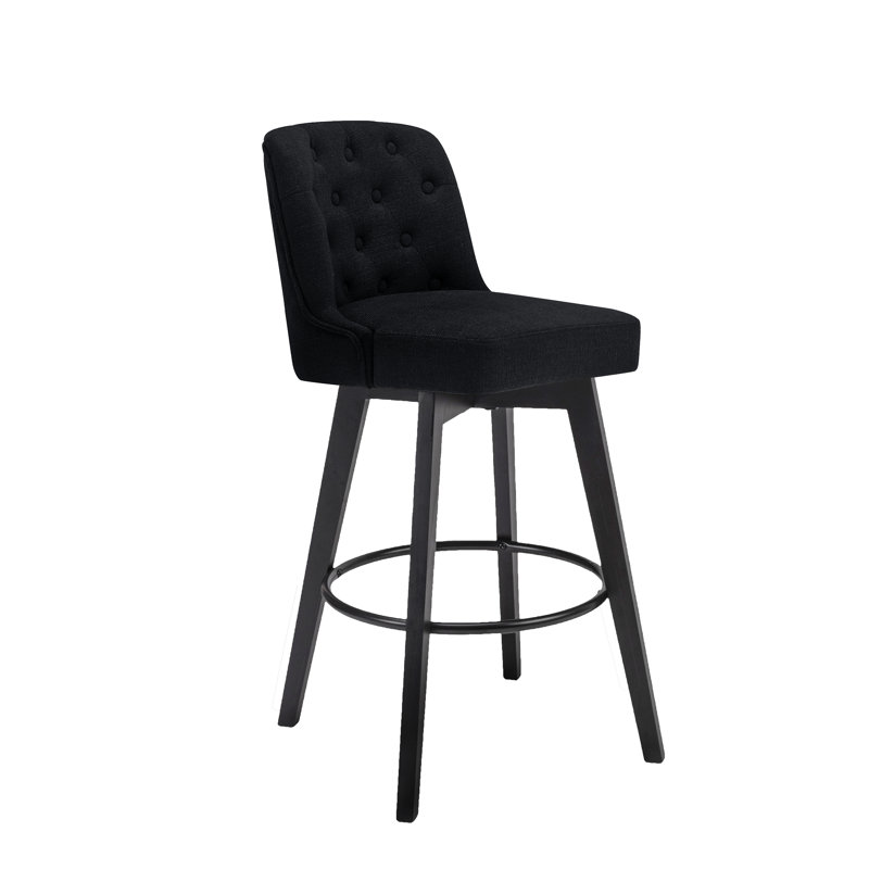 Swivel Upholstered 30'' Bar Stool Wood Leg, Bar Stool (30" Seat Height), 1, Black