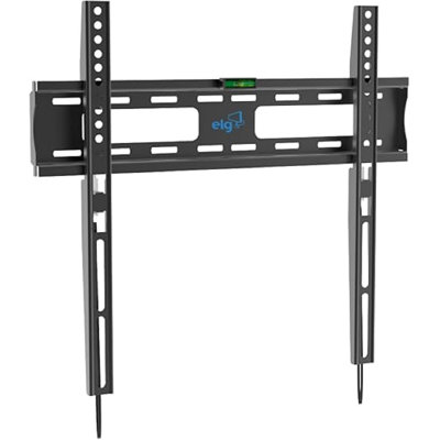 Support mural fixe pour téléviseur ELG FIX400, profil ultramince de 2,9 cm, compatible avec les téléviseurs de 66 à 165 cm (jusqu'à 50 kg), VESA 100 × 100 à 400 × 400 mm, verrouillage automatique, niveau à bulle, acier au carbone, noir