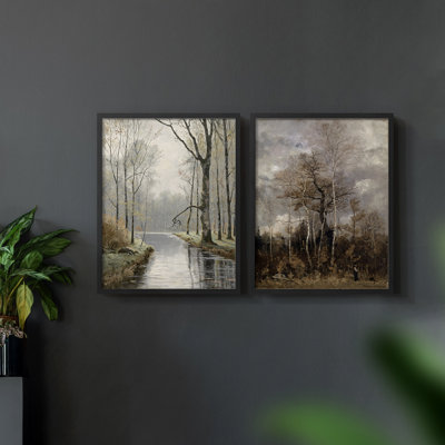 «Vintage Landscape XIX», estampe numérique encadrée - ensemble de 2