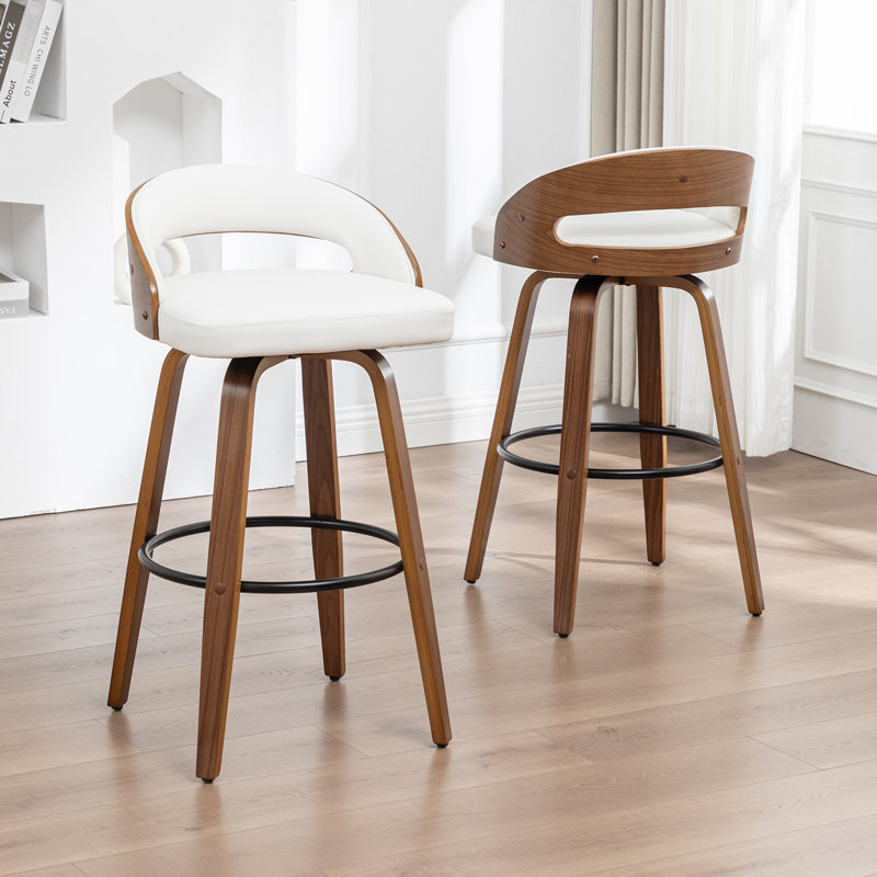 Swivel Upholstered Counter Stool, White, Counter Stool (25" Seat Height)