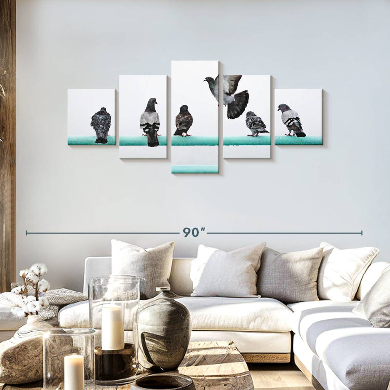 Pigeons sur mât, H 30 po x l 68 po