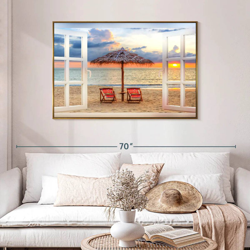 Fenêtre sur l'été Faustine, 46 po x 31 po, Cadre flottant doré