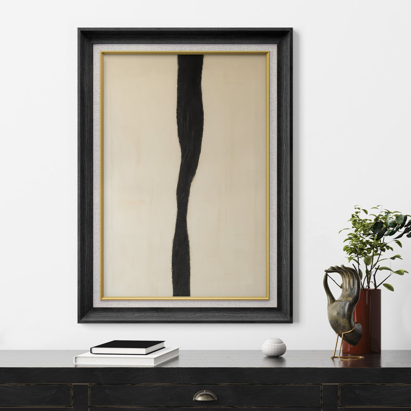 Œuvre encadrée de qualité supérieure - reproduction abstraite rétro pour décoration de salon - 26 po x 36 po, Noir
