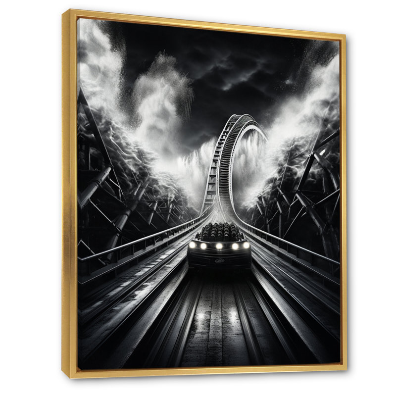 «Rollercoaster Speed of Light - Cityscapes», reproduction d'art sur toile, H 32 po x l 16 po x P 1 po, Cadre flottant doré