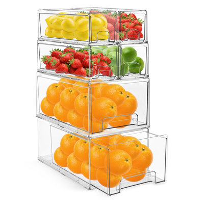 Sorbus Fridge Drawers - Clear Stackable Pull Out Refrigerator Organizer Bins - Food Storage Containers for Kitchen, Freezer, Vanity & Fridge (6 Pack |