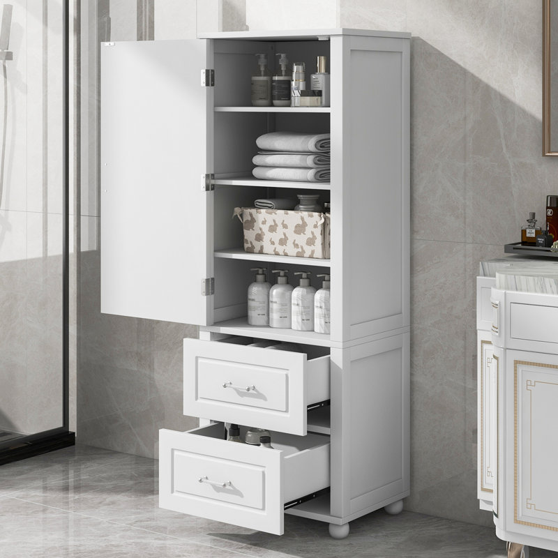 Armoire de salle de bain moderne Elowen avec poignées en acrylique et tablettes réglables, Blanc