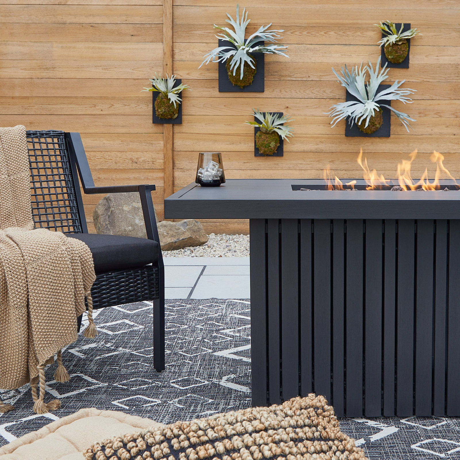 Calvin Fire Pit by Real Flame, Black Coral, Rectangle