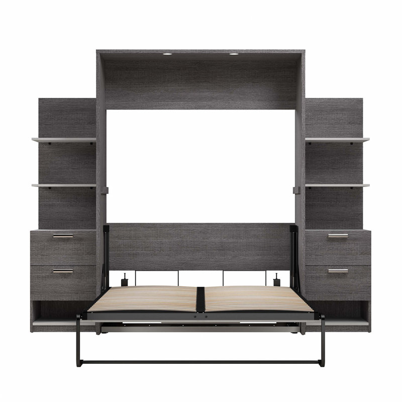 Osterman Murphy Bed with Nightstands and Floating Shelves, Bark Gray, Full