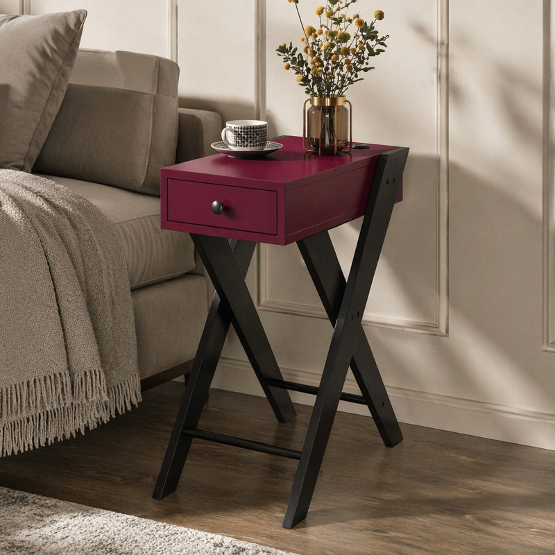Table d'appoint bourgogne et noire avec ports USB