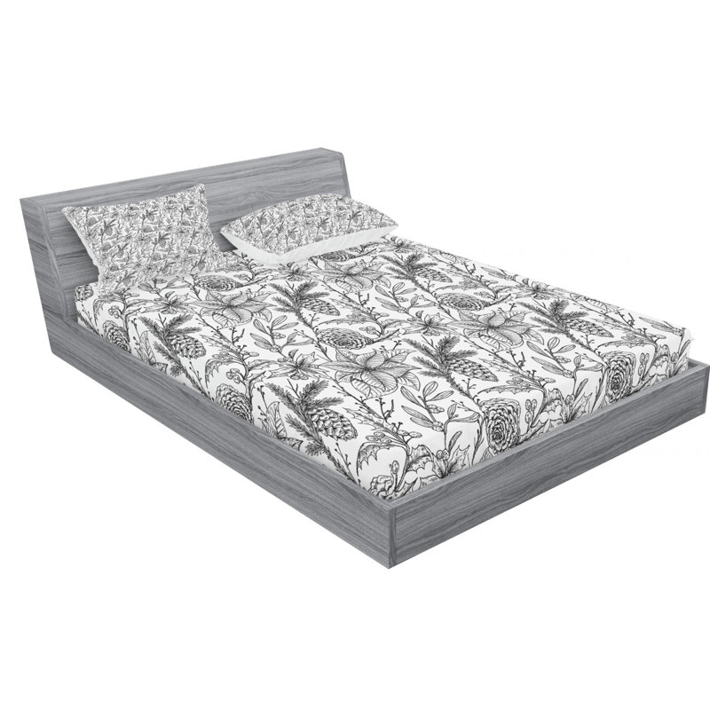 Microfiber Floral Sheet Set, Full Sheet Set with Fitted Sheet, Black/Gray Floral