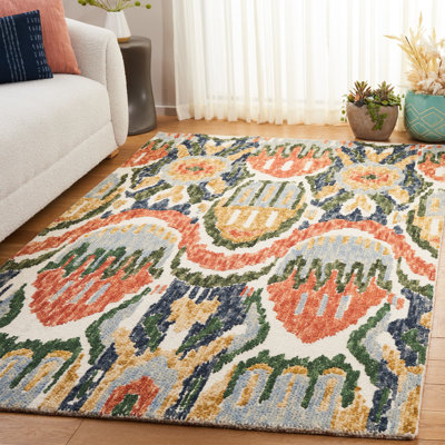 Ikat 151 Hand Tufted Wool/Cotton Ikat Rug in Green/Rust