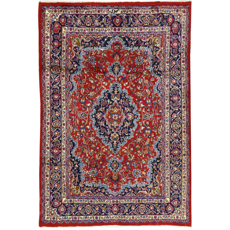 Hand-Knotted High-Quality Red and Blue Area Rug