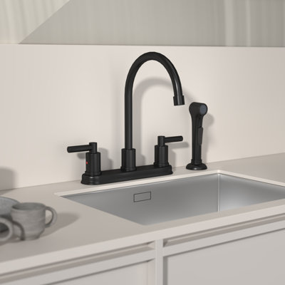 Robinets d'évier en acier inoxydable noir mat à 2 poignées de cuisine, robinets de cuisine avec bec rétractable