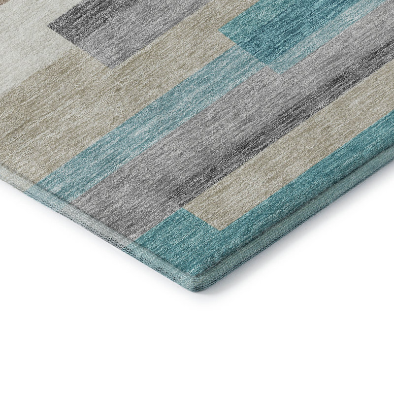 Premium Machine Washable Prisco Teal Rug, Rectangle 1'8" x 2'6"