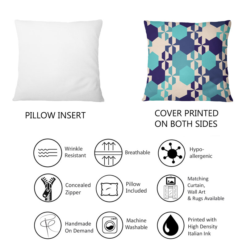 Coussin décoratif rétro à motif géométrique beige clair et bleu foncé