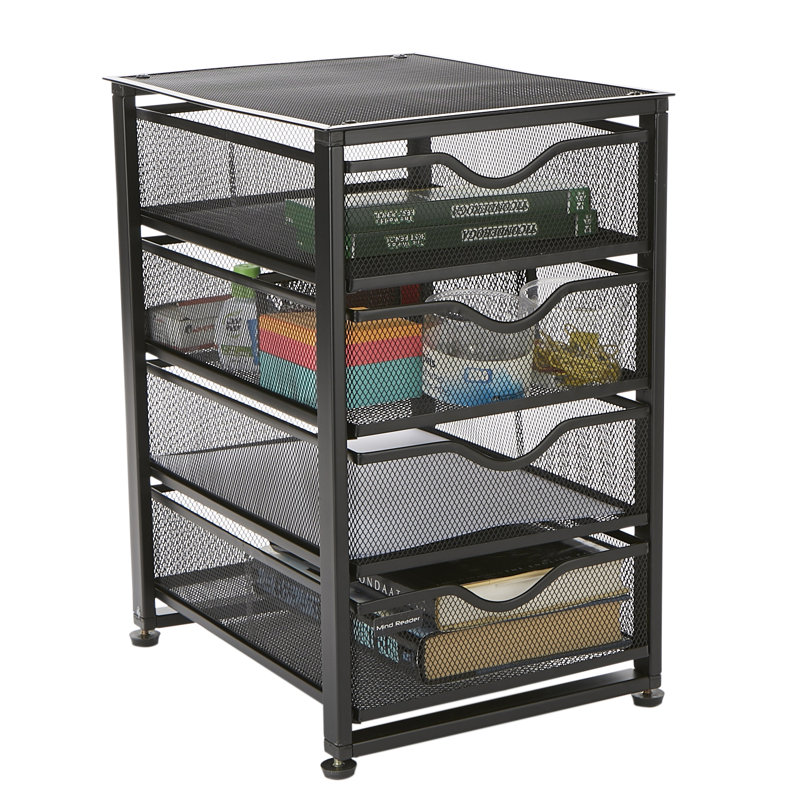 Compact Black Metal Mesh 4-Drawer Cabinet Organizer
