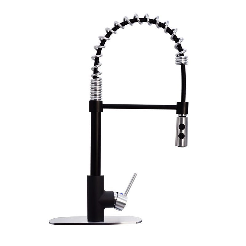 Westbrass Pull Down Spray Kitchen Faucet, Matte Black/Stainless Steel