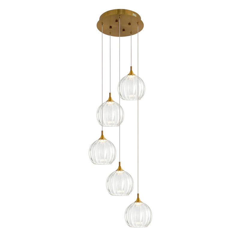Lustre 5 lumières à DEL, Brushed Brass, 5 lumières