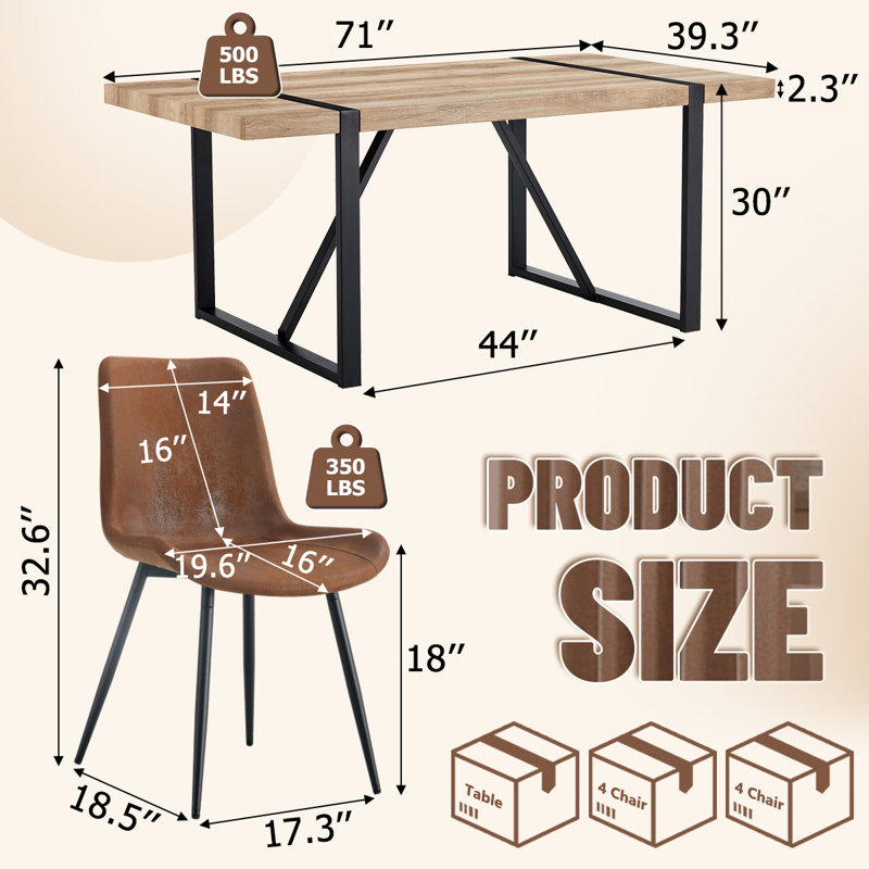 71" Modern Rectangular Dining Table Set, 9, Black/Brown