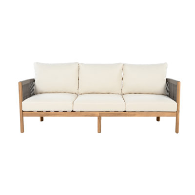 Harrill Outdoor 3-Seater Acacia Wood Sofa With Cushions