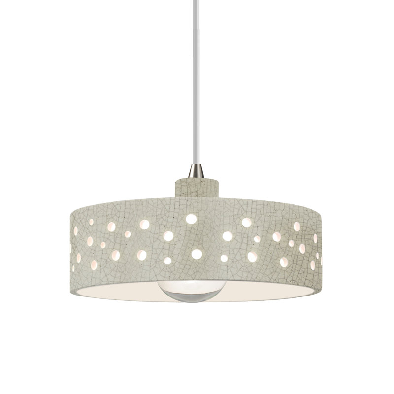 Luminaire suspendu perforé 1 lumière - Crackle blanc - Nickel brossé - DEL dédiée - Cordon blanc, Oui, 10 W