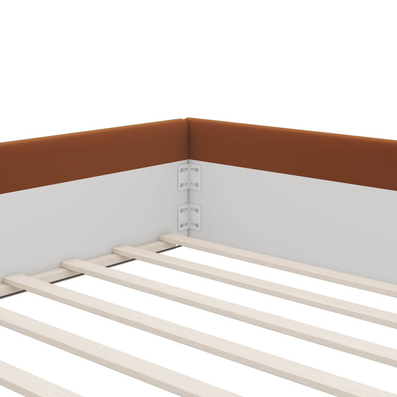 Upholstered Daybed Frame With Fence And Stairs, Brown/White, King