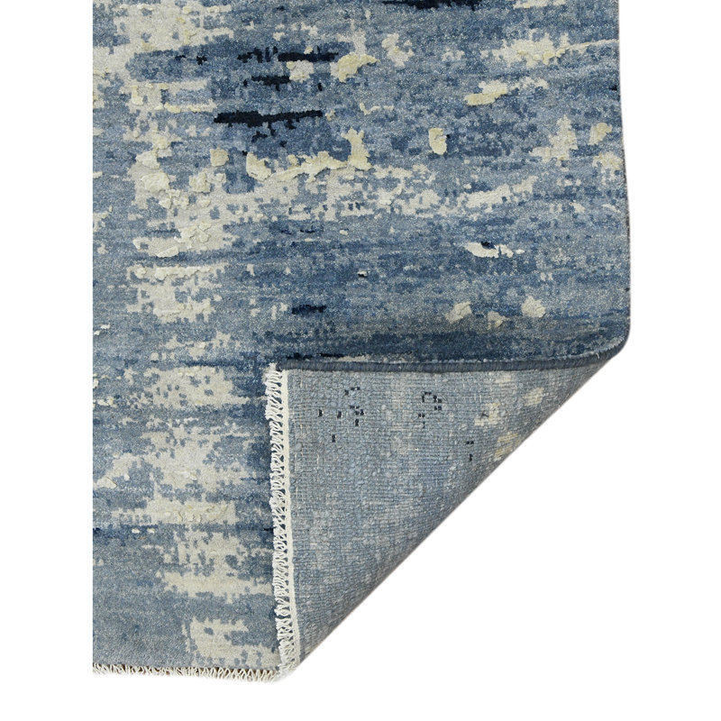 Blue Sapphire Hand-Knotted Wool and Viscose Area Rug 8'x10'