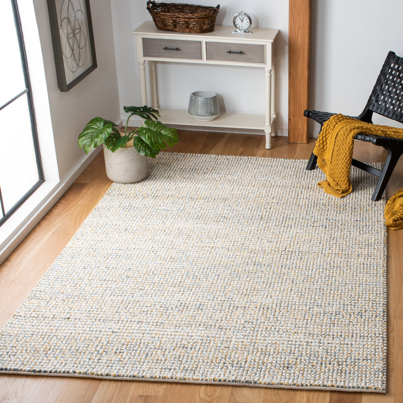 Tapis beige / bleu en laine tissé à la main Ardon, Rectangle 8 pi x 10 pi