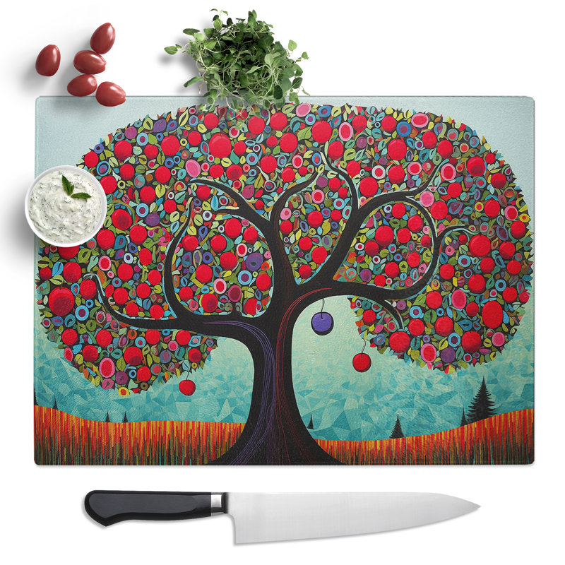 Apple Tree Op Art  Glass Chopping Board