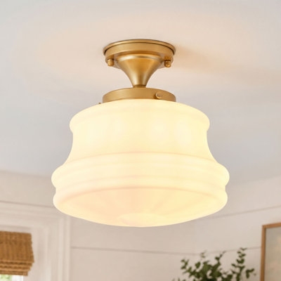 Modern 1-Light Gold Flush Mount Ceiling Light with Glass Shade, 11.02" Wide, E26 Base, Dimmable, ETL/cETL Listed