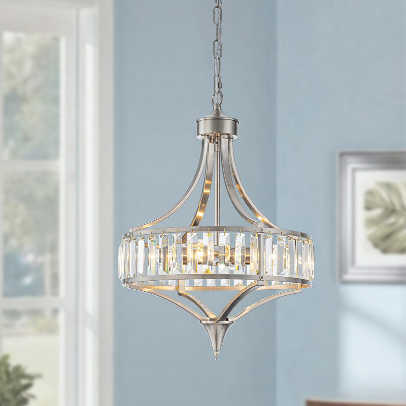 Plafonnier semi-encastré cylindrique en cristal 4 lumières, Chrome poli