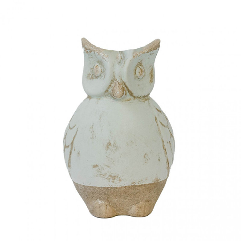 Figurine rustique hibou vert clair et beige